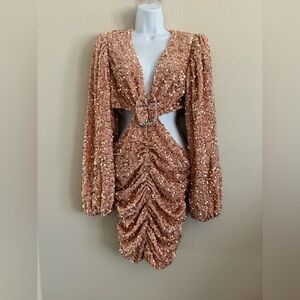 Line and Dot Sequins Ruched Mini Dress Medium New Cocktail Special Occasion